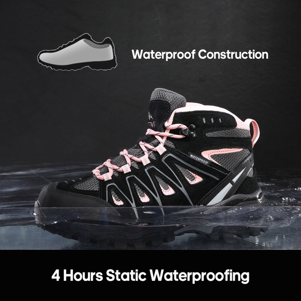 Women's Suede Waterproof Hiking Boots 【Wide Fit】 - BLACK/PINK - 8